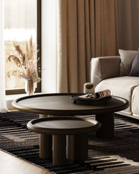 Pheobe Contemporary Brown Ash Round Nesting Table Set