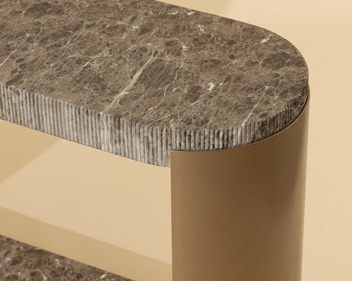 Cavette 50" Dark Emperador Faux Marble & Brass Console - Indoor/Outdoor