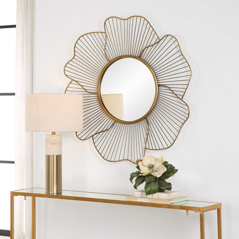 Floral 43" Gold Leaf Round Mirror