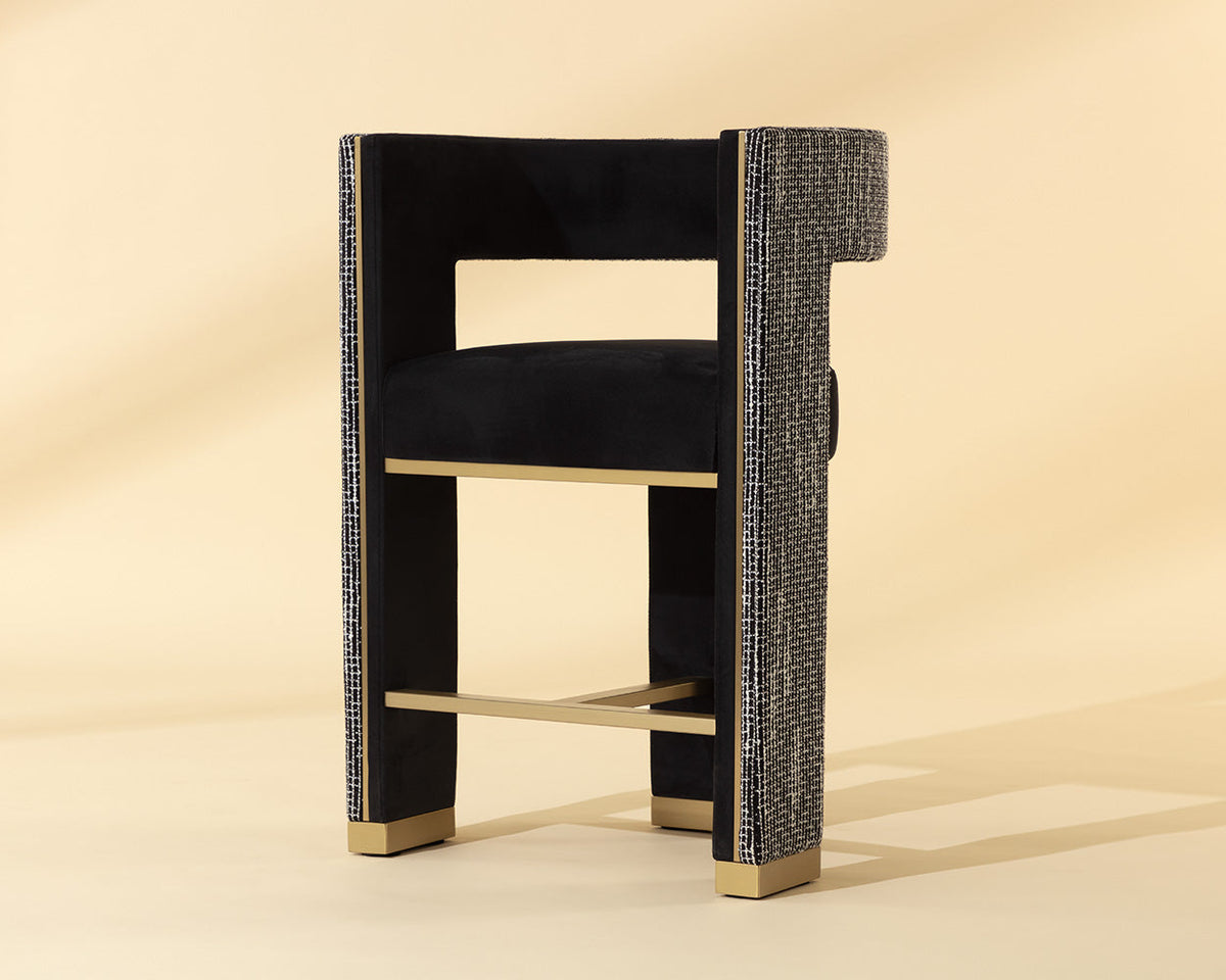Adamina Black, Night Fabric & Gold Counter Stool