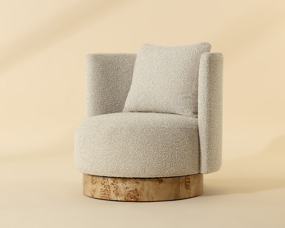 Fortis Oatmeal Swivel Accent Chair with Maple Burl Base