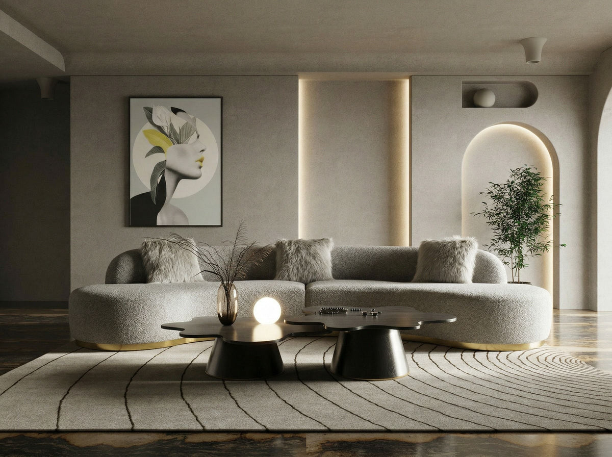 Giovanni 150" Curved Grey Fabric Sectional Sofa