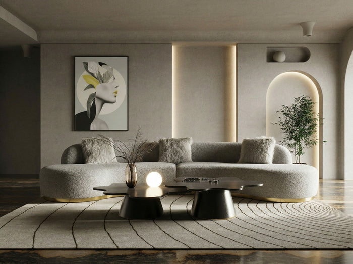 Giovanni 150" Curved Grey Fabric Sectional Sofa