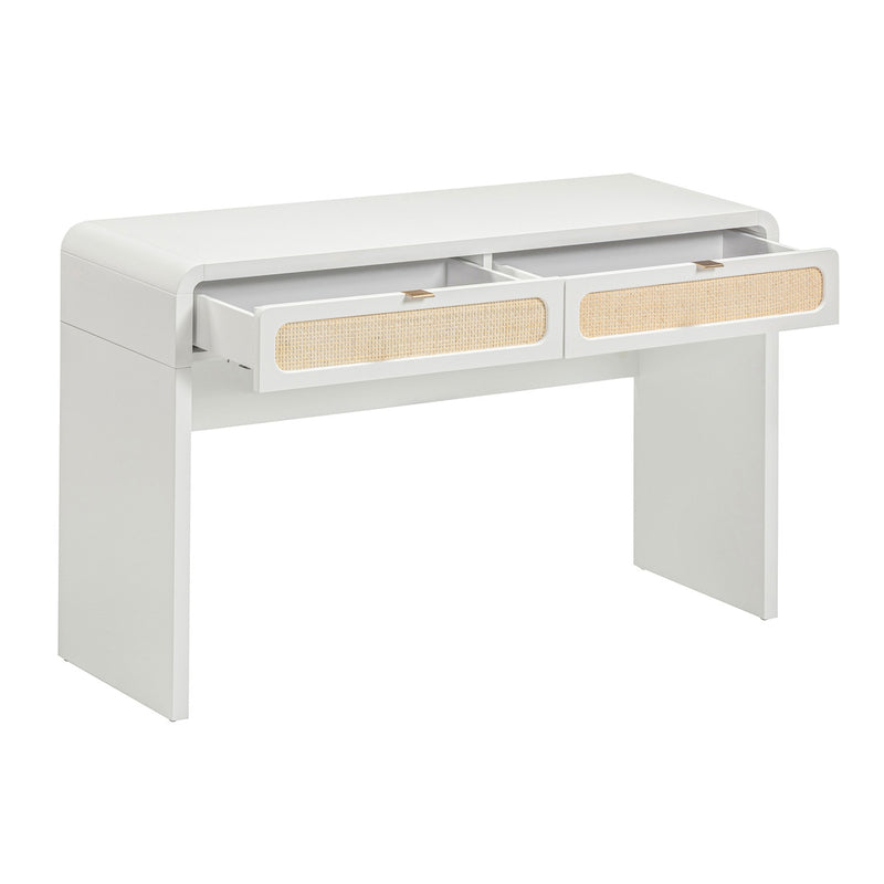 Ameline White Rattan Console/Desk
