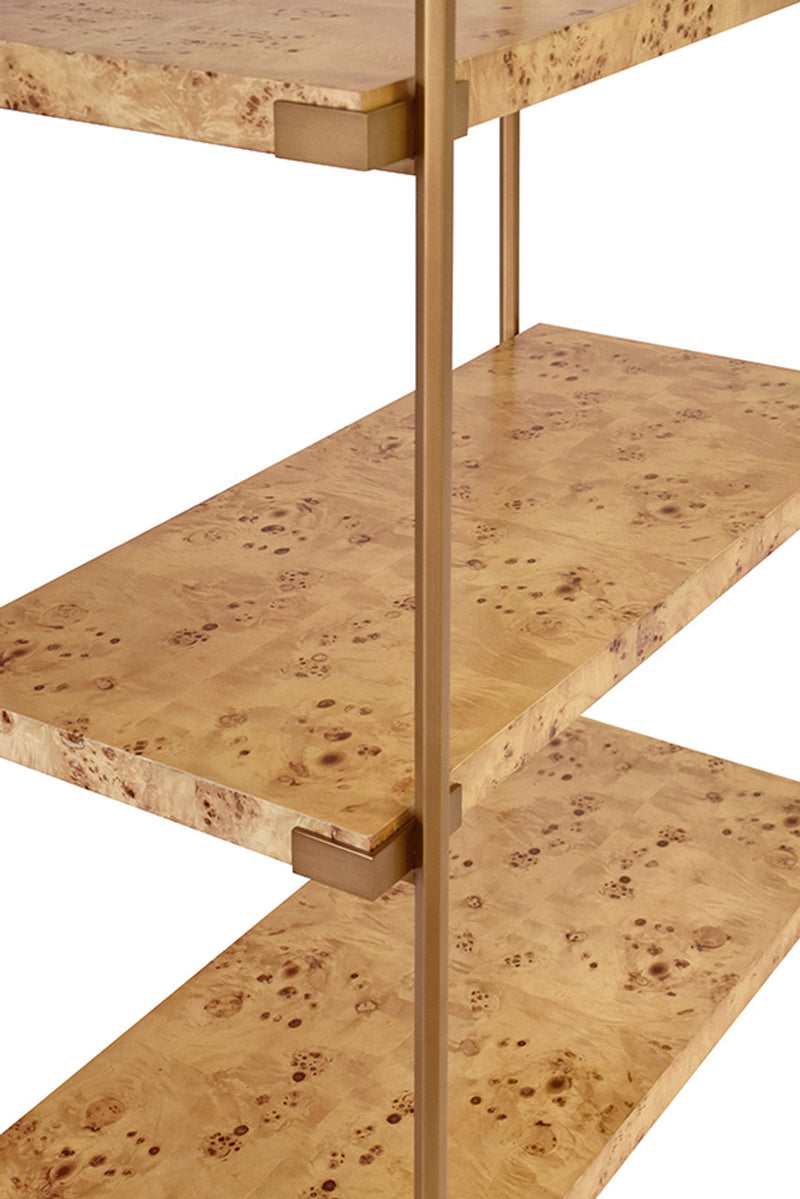 Jillian Burl Wood & Brass Shelving