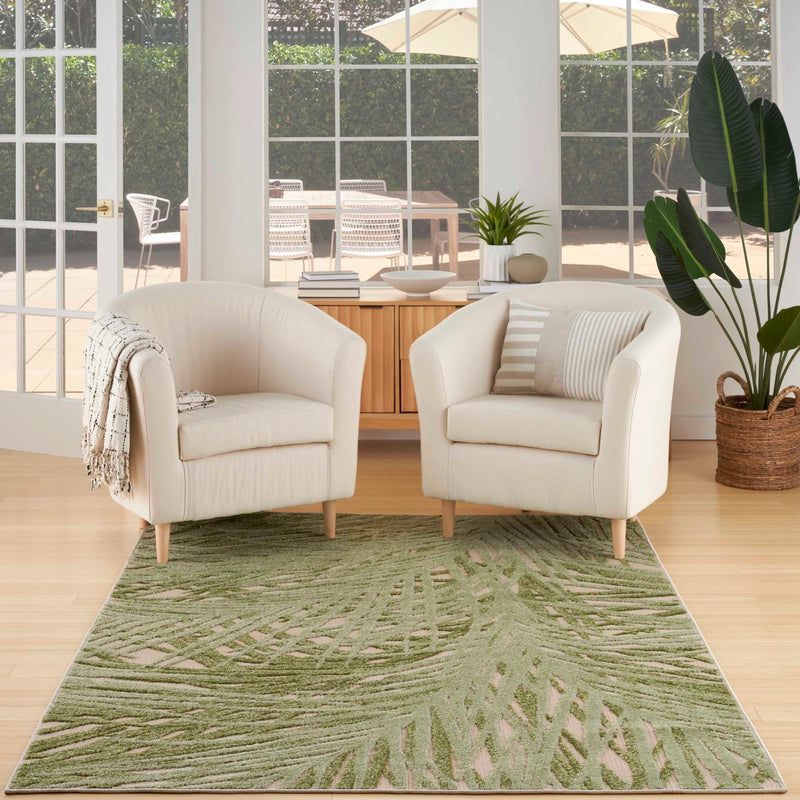 Annitra Indoor/Outdoor Ivory & Green Area Rug - Elegance Collection