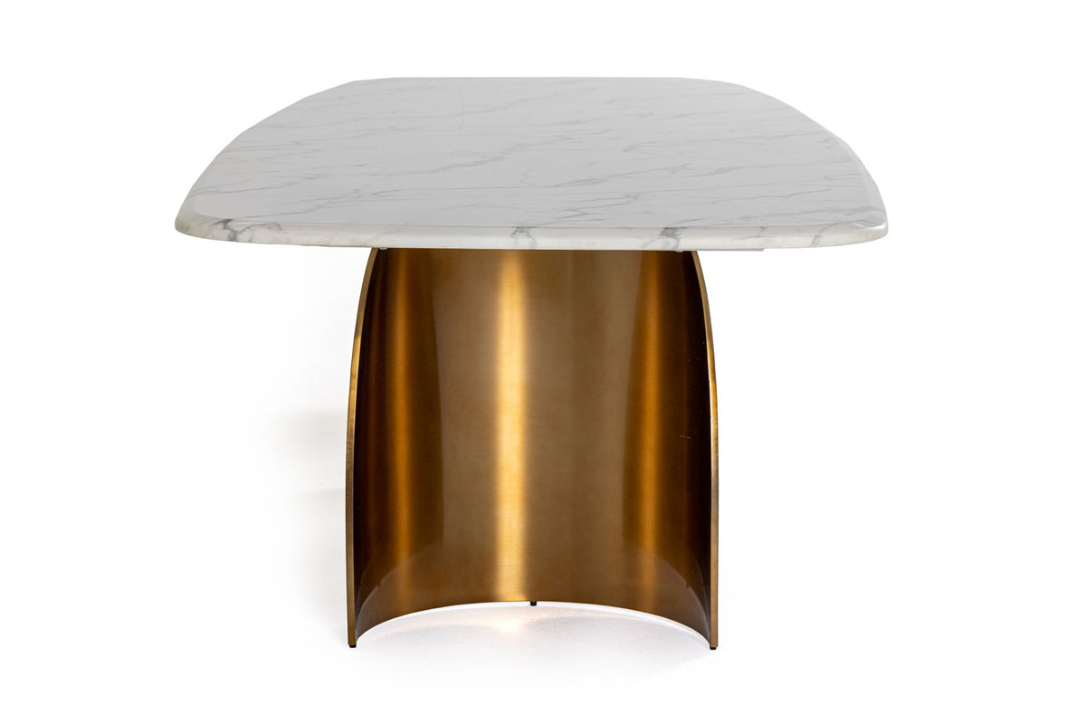 Taylore 126" Glam Faux Marble + Gold Stainless Steel Dining Table