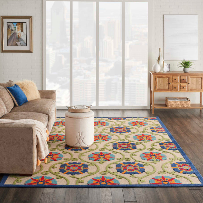 Annitra Indoor/Outdoor Blue Multicolor Floral Design Area Rug - Elegance Collection