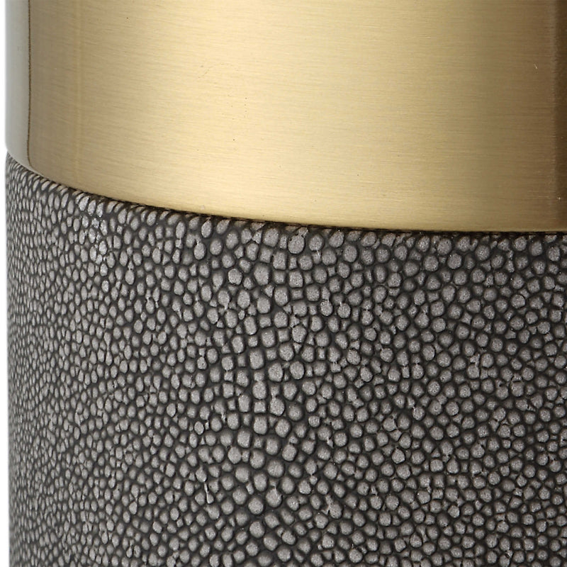 Lia Grey Faux Shagreen & Gold Candleholders (Set of 2)