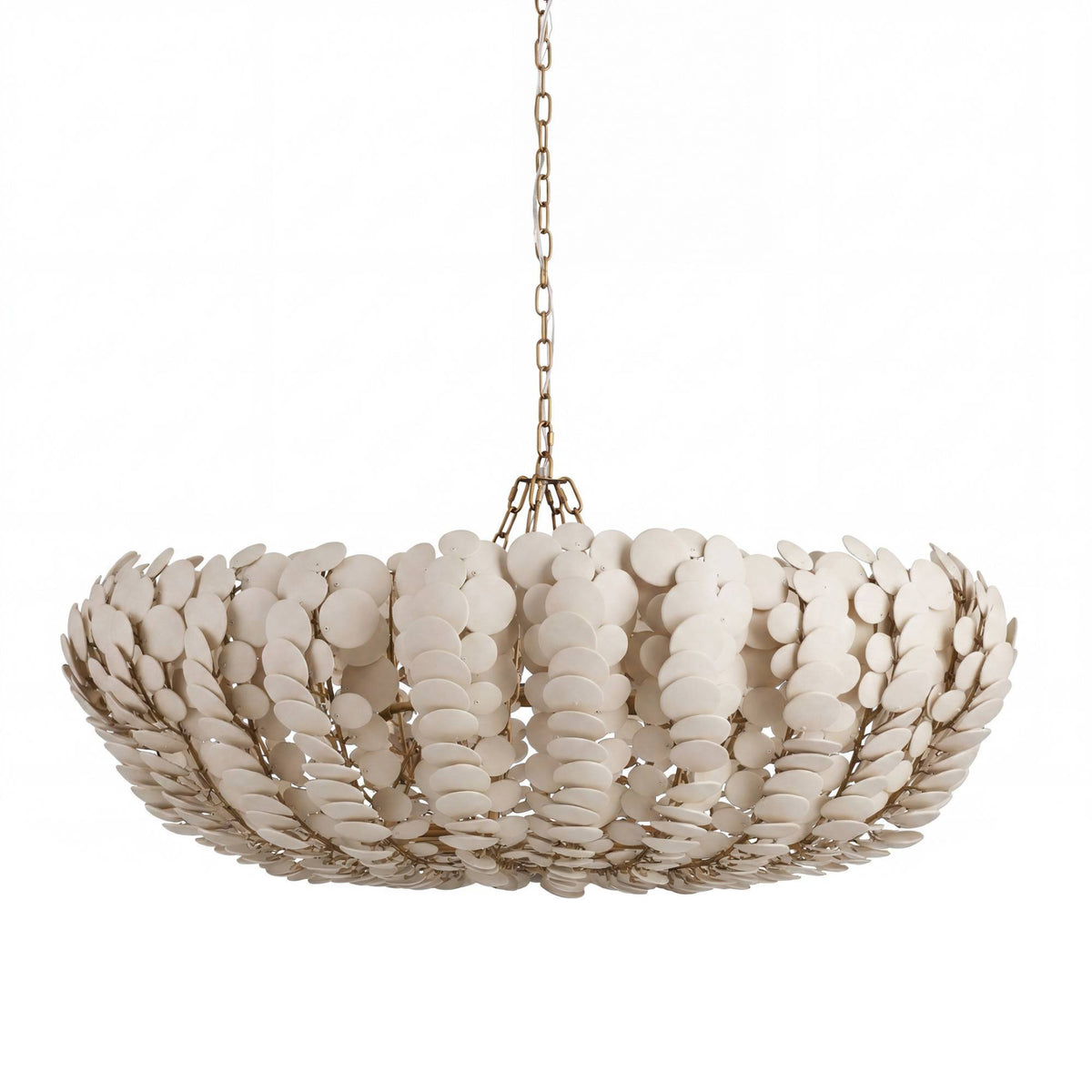 Bilal 52" Ivory Coco Shell & Antique Brass Round Chandelier
