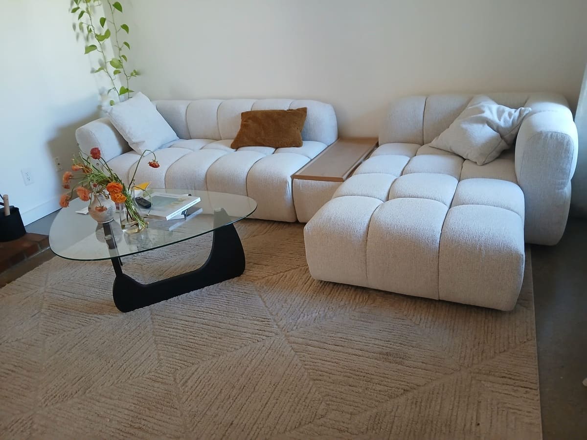 Anelle 128" Modern Beige Upholstered Sectional Sofa w/Console