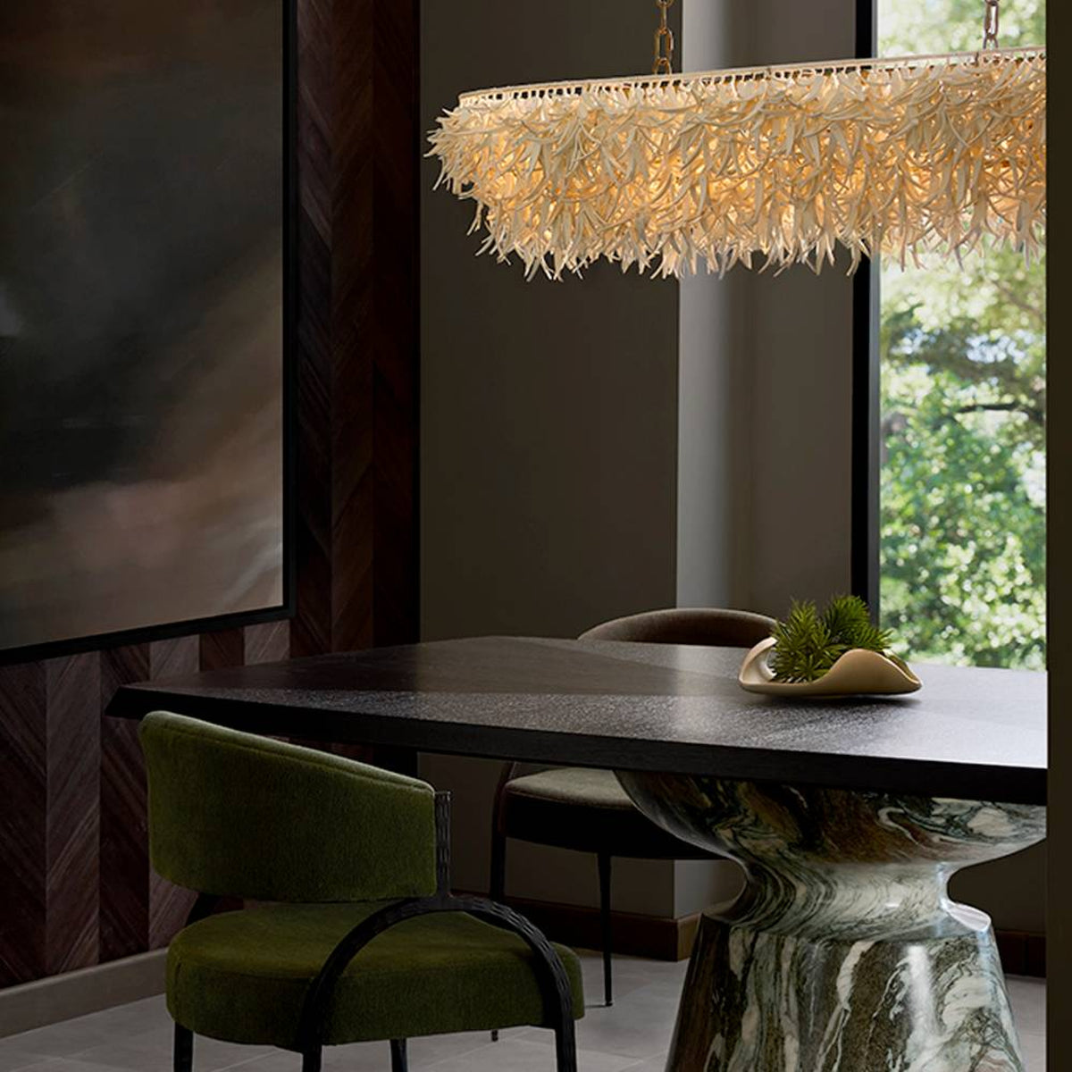 Cabo 57" Ivory Coco Shell Linear Chandelier