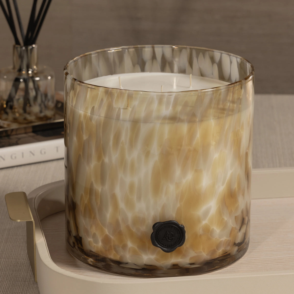 Opal Glass Five-Wick Candle Jar Light Mocha/Javanese Vetiver (Set of 2)