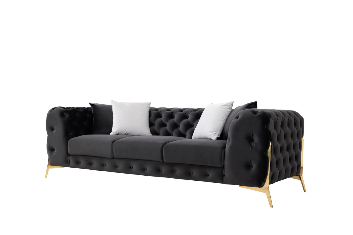 Bronte Black Velvet Transitional Sofa