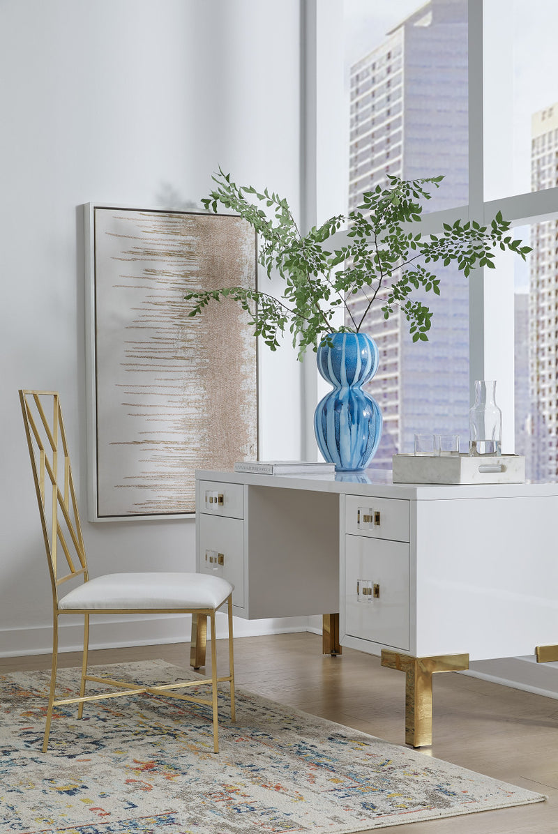 Camilla White Desk with Acrylic & Gold Accents