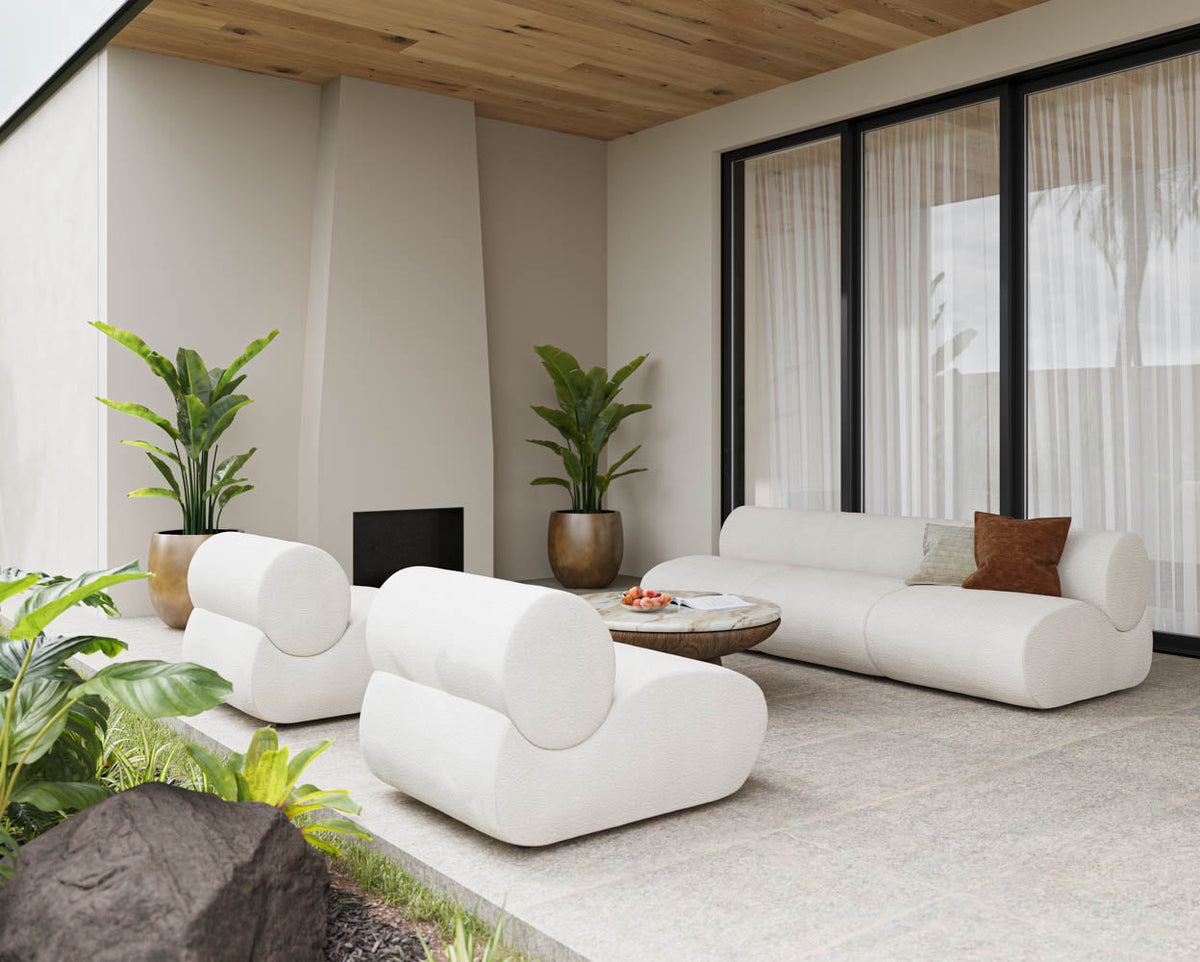 Orula 40" Faux Marble & Brown Oak Concrete Indoor/Outdoor Coffee Table