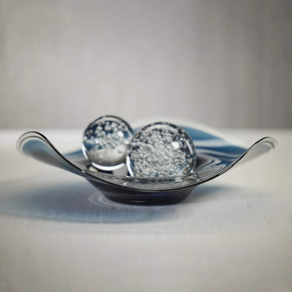 Ocean Waves Oversized Blue Glass Bowls - Set of 2 (2 Sizes Available)