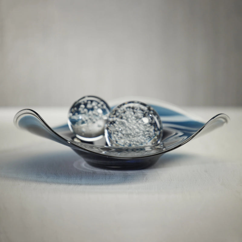 Ocean Waves Oversized Blue Glass Bowls - Set of 2 (2 Sizes Available)