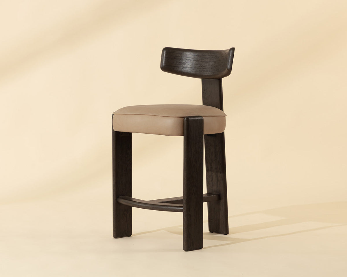 Horton Dark Brown Oak & Sahara Sand Leather Counter Stool
