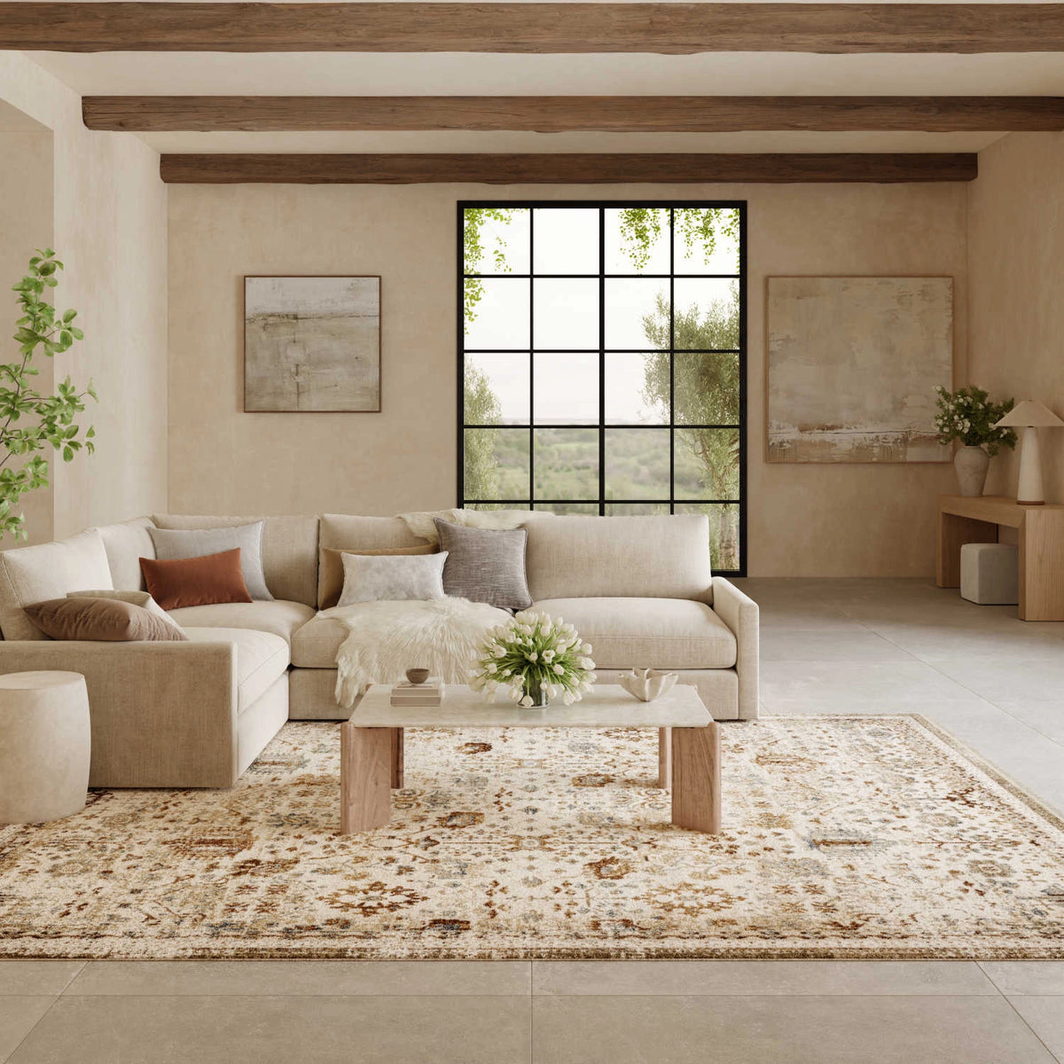 Isabeau Rust Ivory Area Rug
