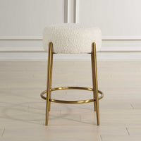 Riely White Faux Shearling & Brass Counter Stool