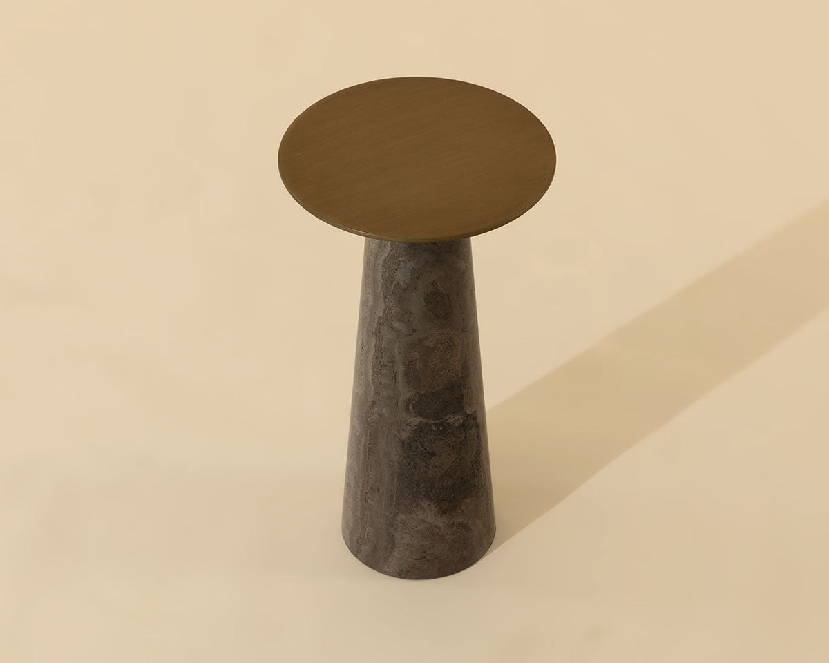Aditi Travertine & Antique Brown/Brass Accent Table (2 Sizes Available)