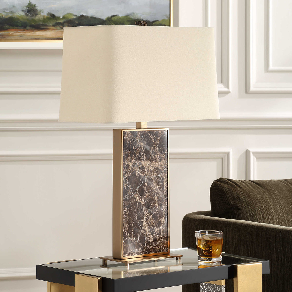 Isabella Brown Marble & Gold Lamp