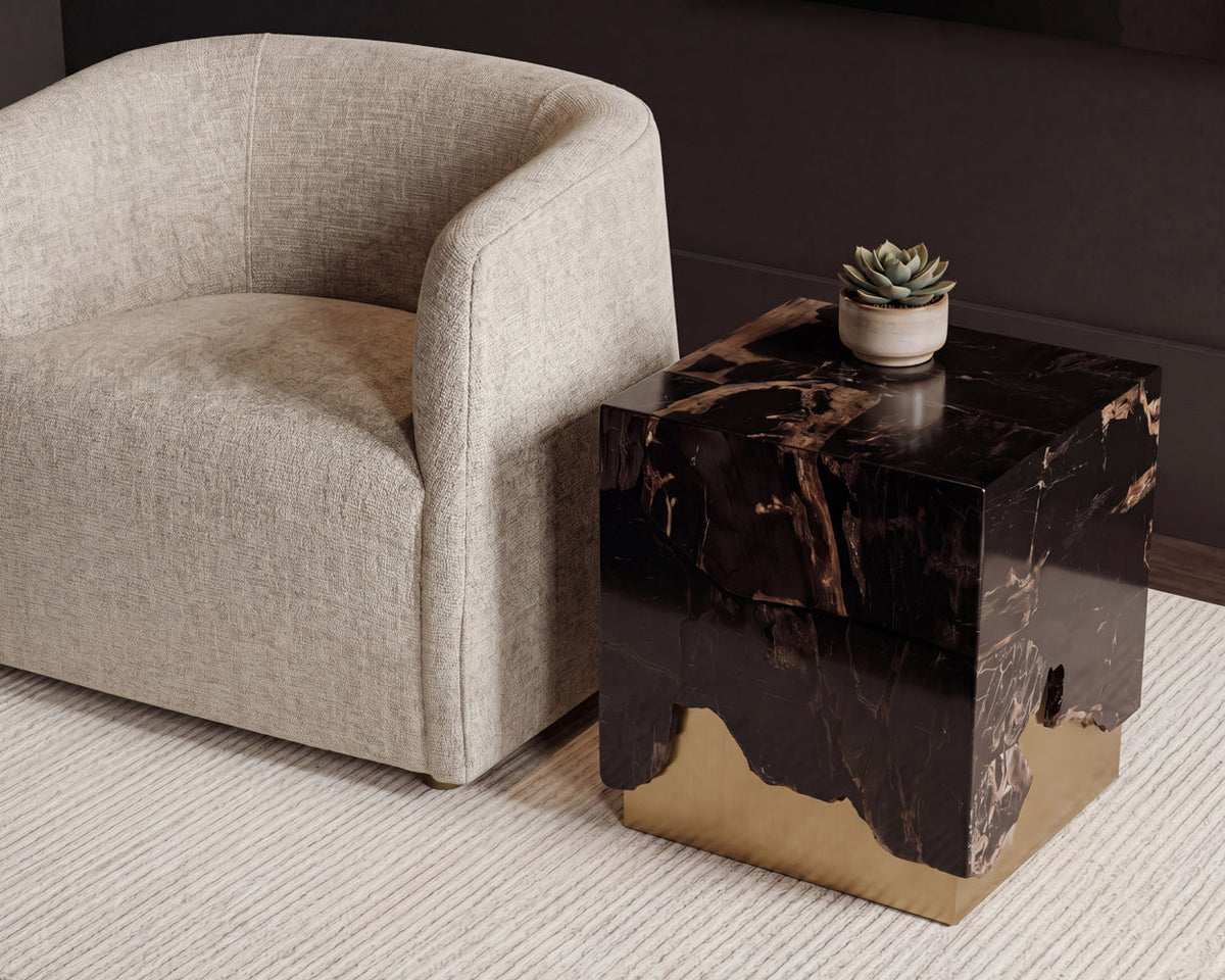 Truett 20" Black Polished Wood & Gold End Table