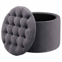 Carley 21.6" Grey Performance Velvet Round Storage Ottoman
