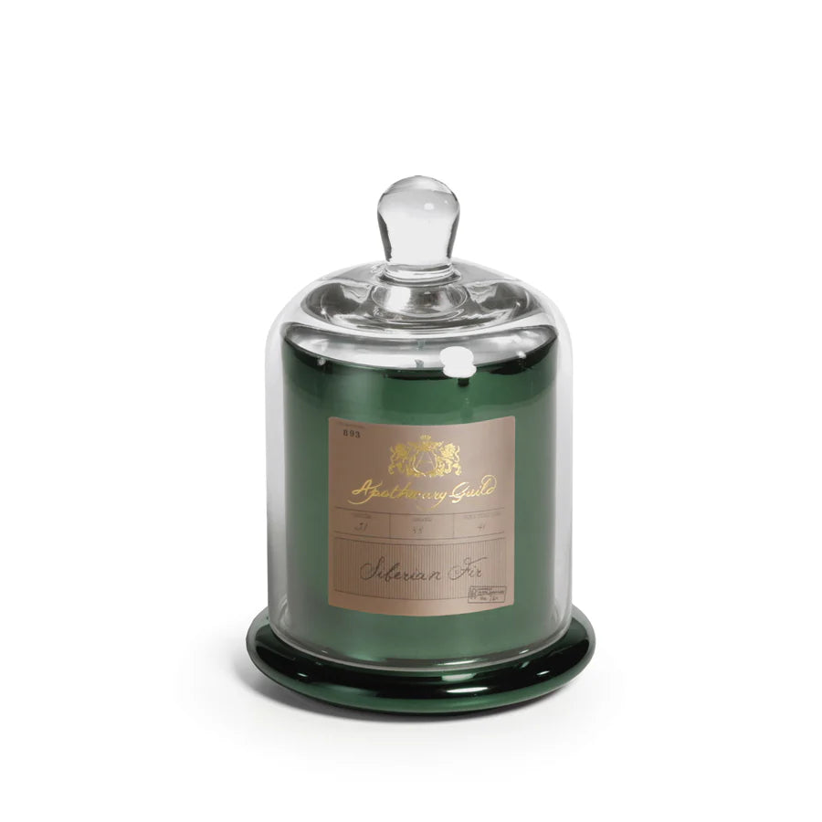 Apothecary Siberian Fir Scented Green Candle with Glass Dome - Set 0f 4 (2 Sizes Available)