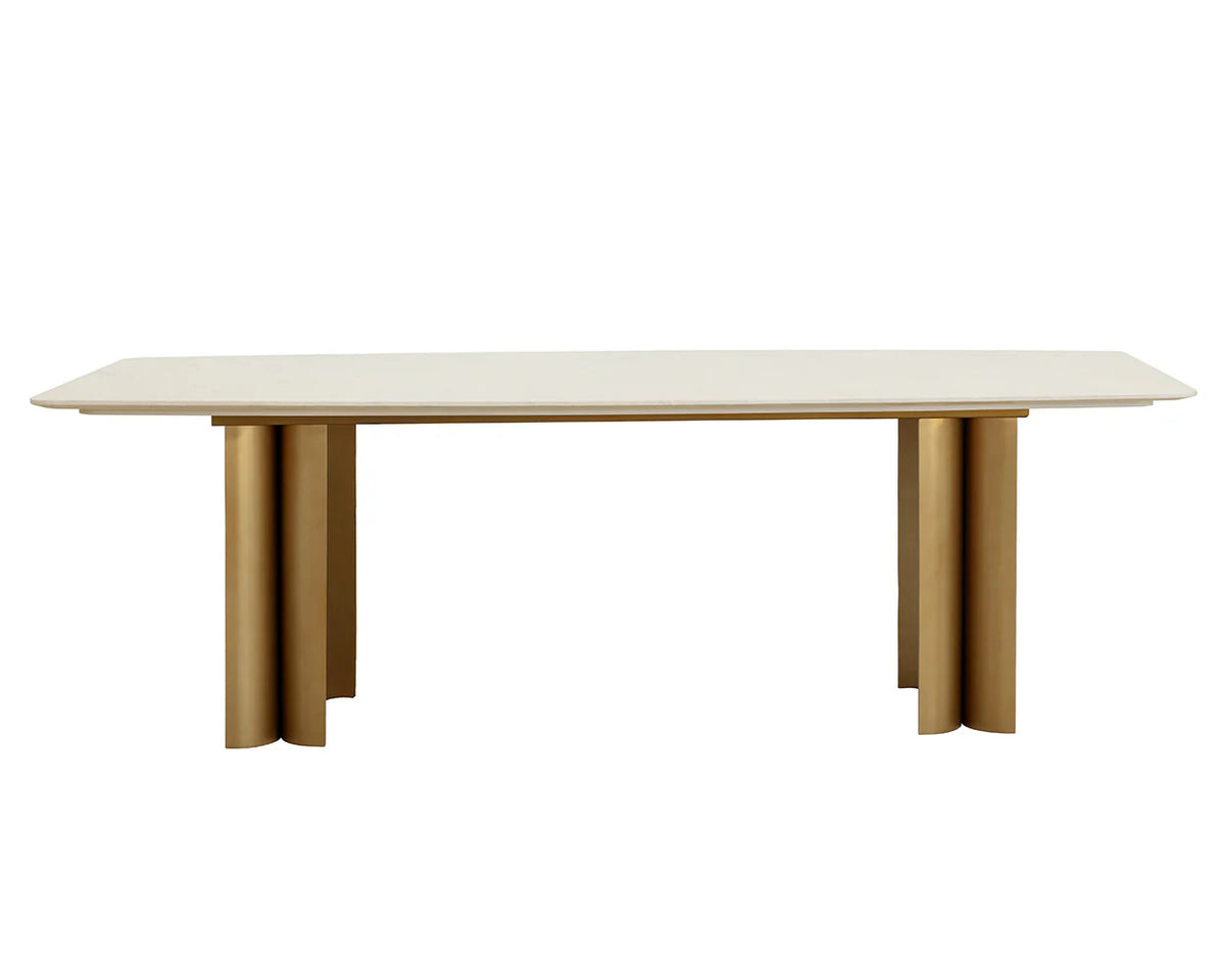 Astara 94.5" Antique Brass & Cream Marble Dining Table