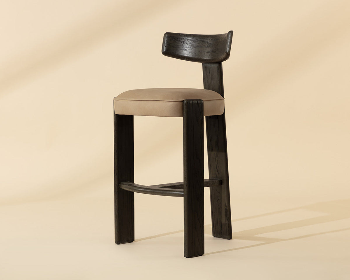 Horton Dark Brown Oak & Sahara Sand Leather Bar Stool