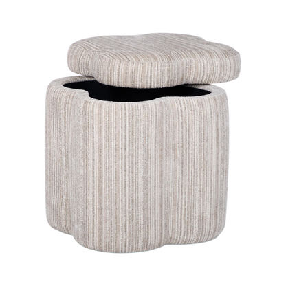 Grace 14.2" Cream Chenille Storage Ottoman