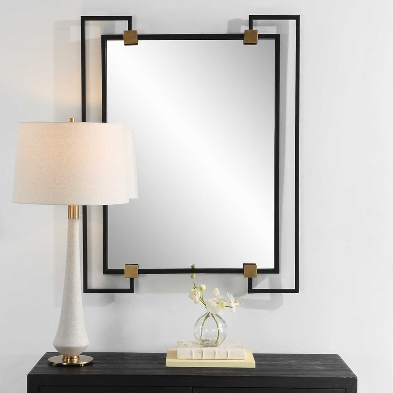 Modern Industrial 42" Black & Gold Mirror