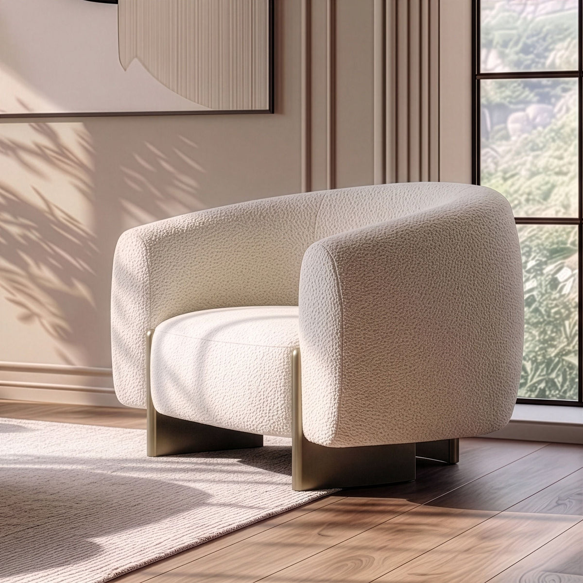 Magnolia Modern Beige Upholstered Antique Brass Accent Chair