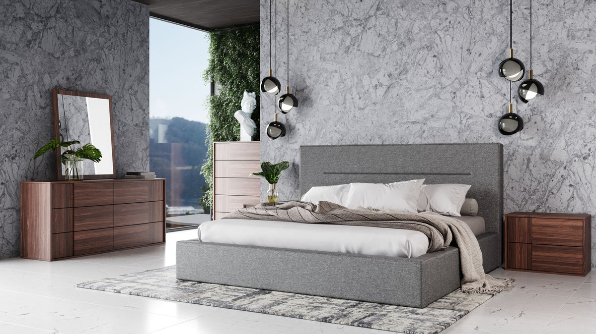 Surya Italian Modern Grey Upholstered Bed