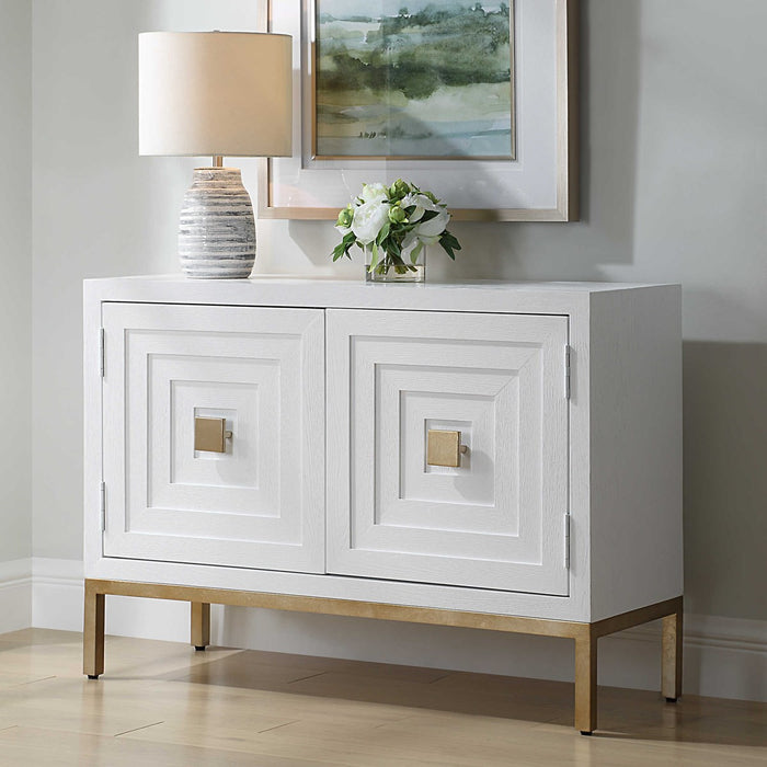 Bennett 43" 2 Door White Stain & Brushed Brass Cabinet