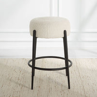 Riely White Faux Shearling & Black Counter Stool
