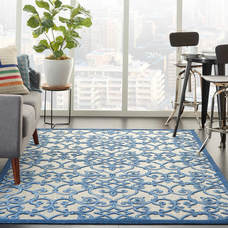 Annitra Indoor/Outdoor Grey & Blue Vine Design Area Rug - Elegance Collection