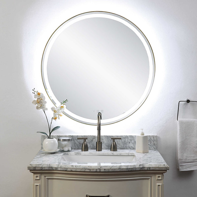 Miraze 32" Gold Lighted Vanity Round Mirror