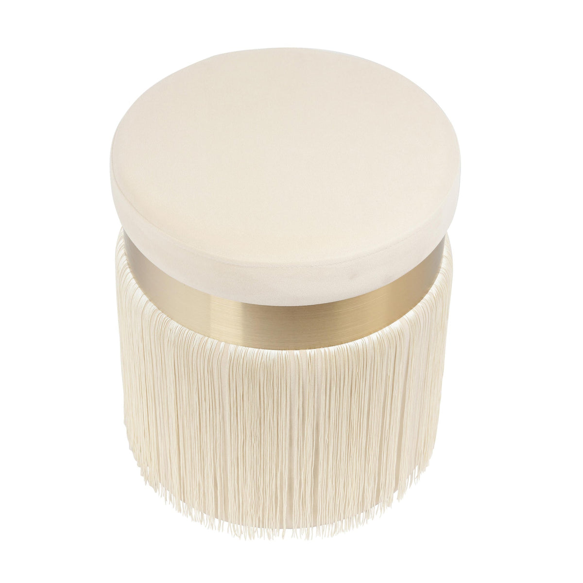 Lareen Cream Velvet Tasseled Ottoman - Luxury Living Collection