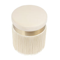 Lareen Cream Velvet Tasseled Ottoman - Luxury Living Collection