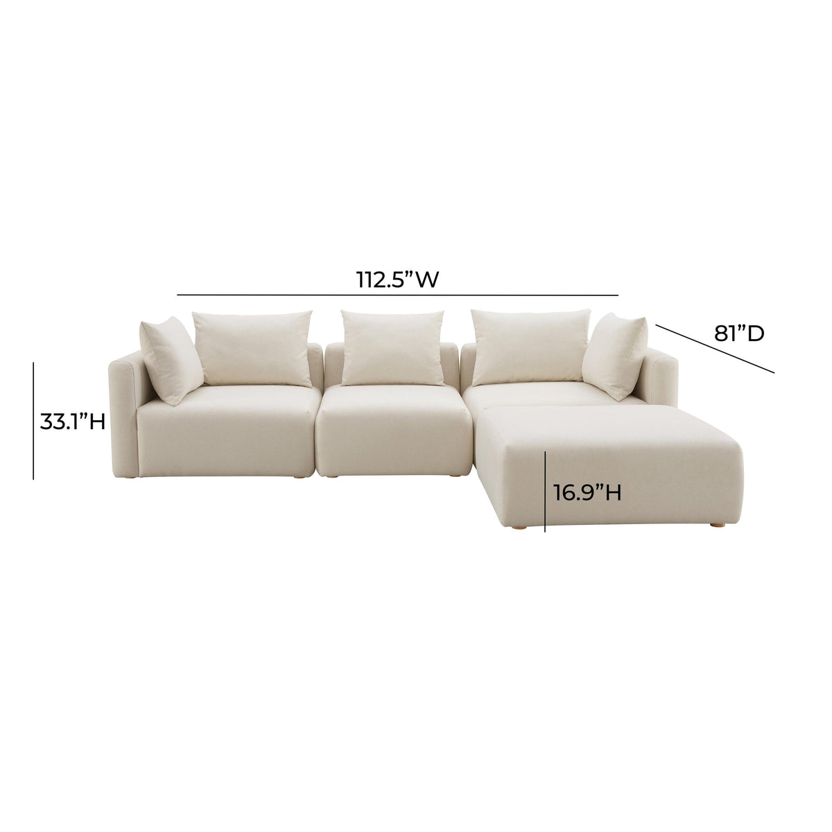 Karsyn 112.5" Plush Cream Performance Linen 4-Piece Modular Sectional