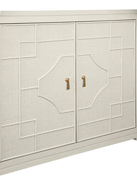 Cove 58" Antique White Rattan Overlay Cabinet