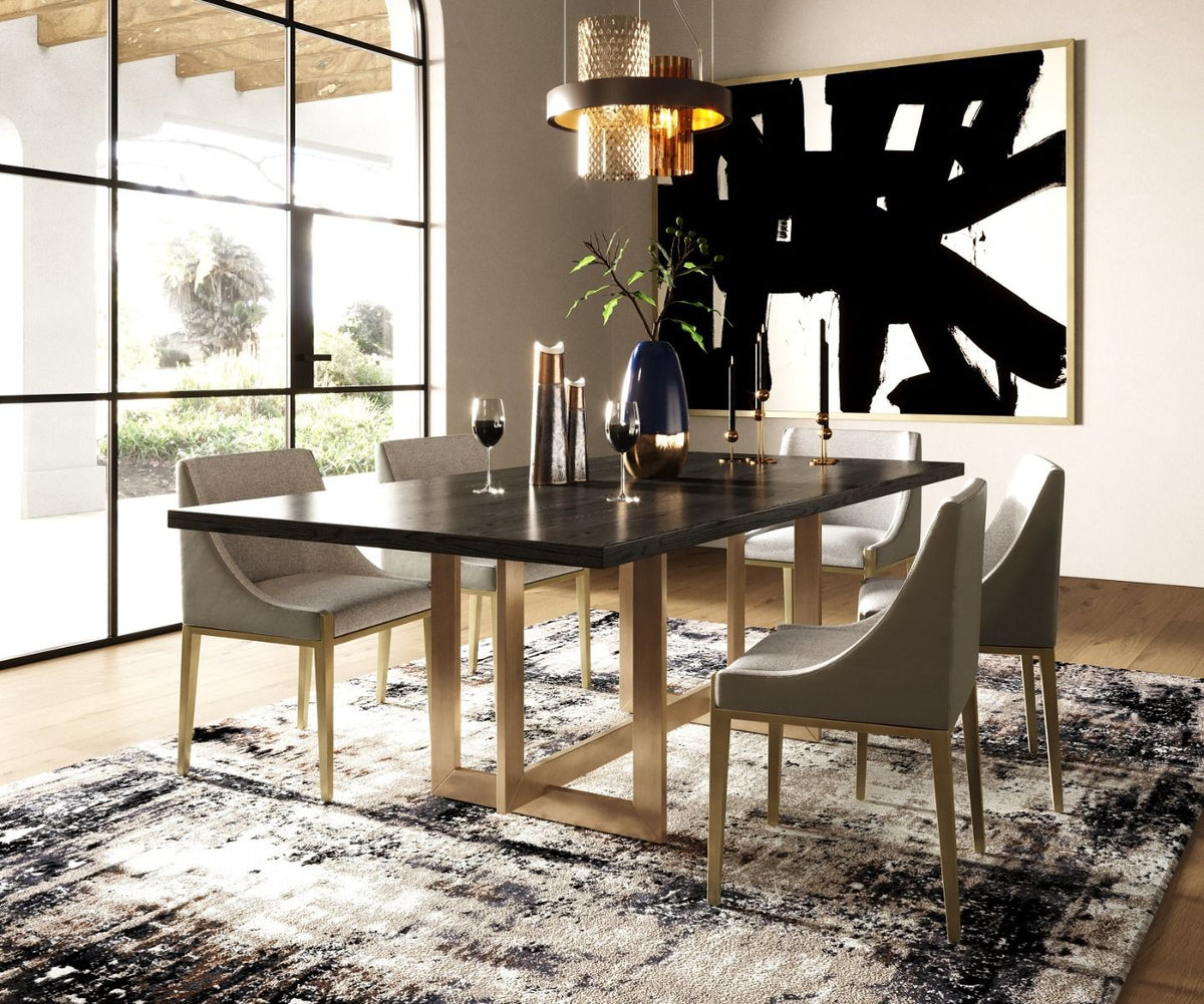 Trisha Modern Black Ash & Brass Dining Table