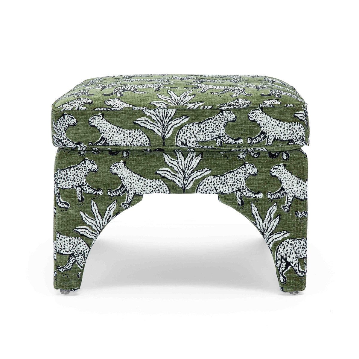 Kaelie Olive Green Leopard Jacquard Ottoman