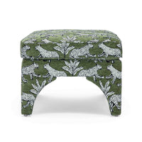 Kaelie Olive Green Leopard Jacquard Ottoman