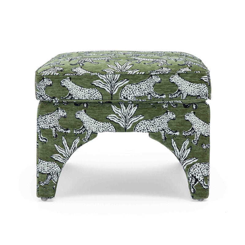 Kaelie Olive Green Leopard Jacquard Ottoman