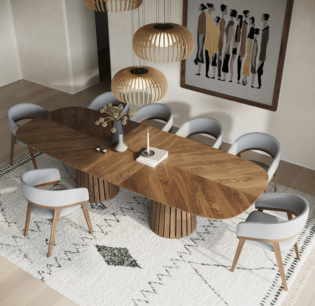 Turner 94.5"/118.1" Modern Walnut Extendable Dining Set