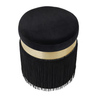 Lareen Black Velvet Tasseled Ottoman